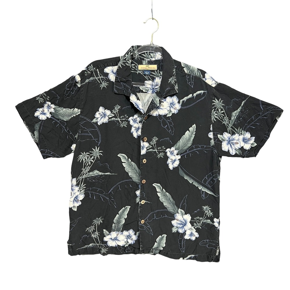 Tommy Bahama Shirt Mens L Silk Tropical Hibiscus Floral Camp BBQ Cruise Vacation